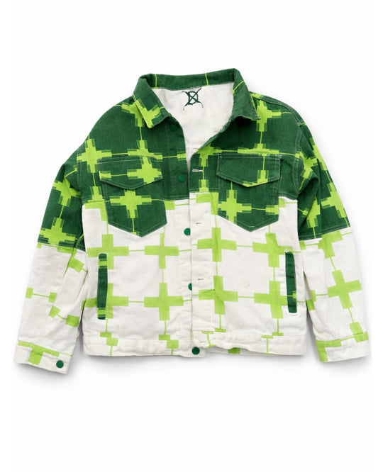 XTRA DEADLY GREEN CROSS DENIM JACKET